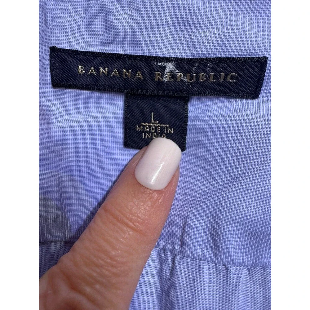 Banana Republic Mens Short Sleeve Button Shirt Blue Floral Embroidery L Tropical